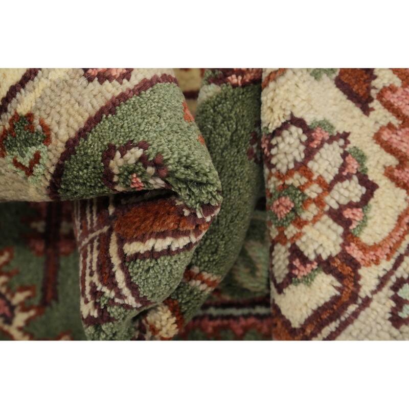 Hand Knotted Oriental 100% Wool Carpet Transitional All-Over Green Oushak Area Rug - 9' 9'' X 7' 9''