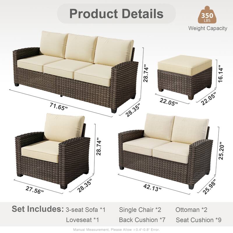 XIZZI Outdoor Patio Rattan Wicker Furniture Conversation Set