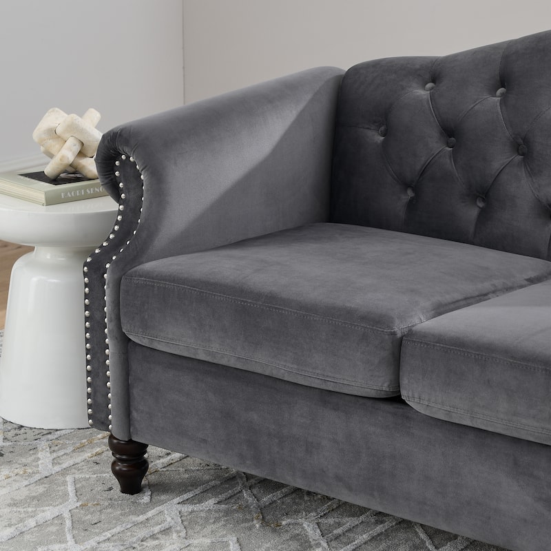 2-Pieces Chesterfield Velvet 3+2-Seater Combination Sofa Set with Nailhead Trim, Tufted Low Back, and Removable Cushions