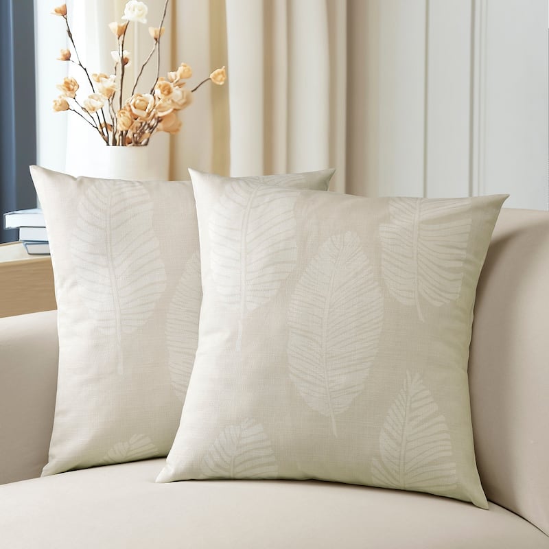 Exclusive Fabrics Printed Cotton Throw Pillow Covers 18 X 18 - Textured Decorative Pillow Covers (Set of 2) - Leaflet White - 18 X 18