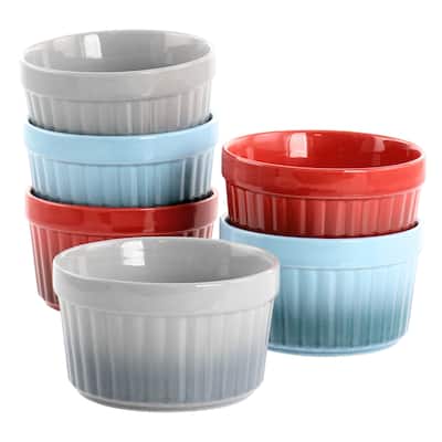 6 Piece 12 Ounce Round Stoneware Ramekin Set in Assorted Colors