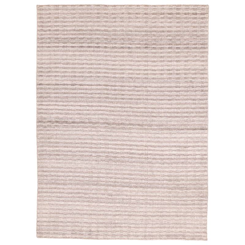 ECARPETGALLERY Hand Loomed Loreto Light Grey Wool Rug - 5'5 x 7'6