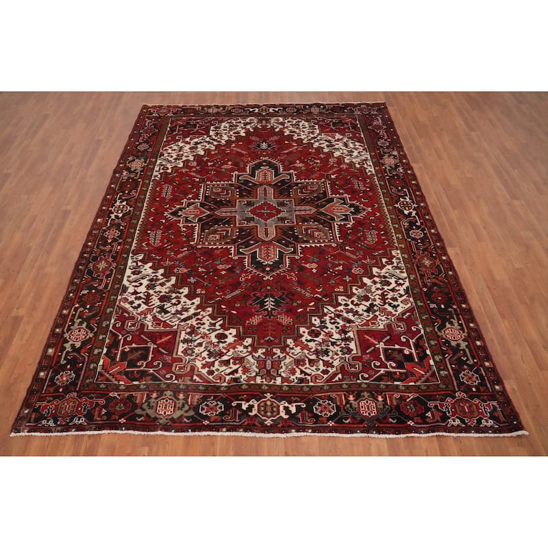 Hand Knotted Oriental 100% Wool Carpet Traditional Medallion Red Heriz Area Rug - 10' 11'' X 8' 4''
