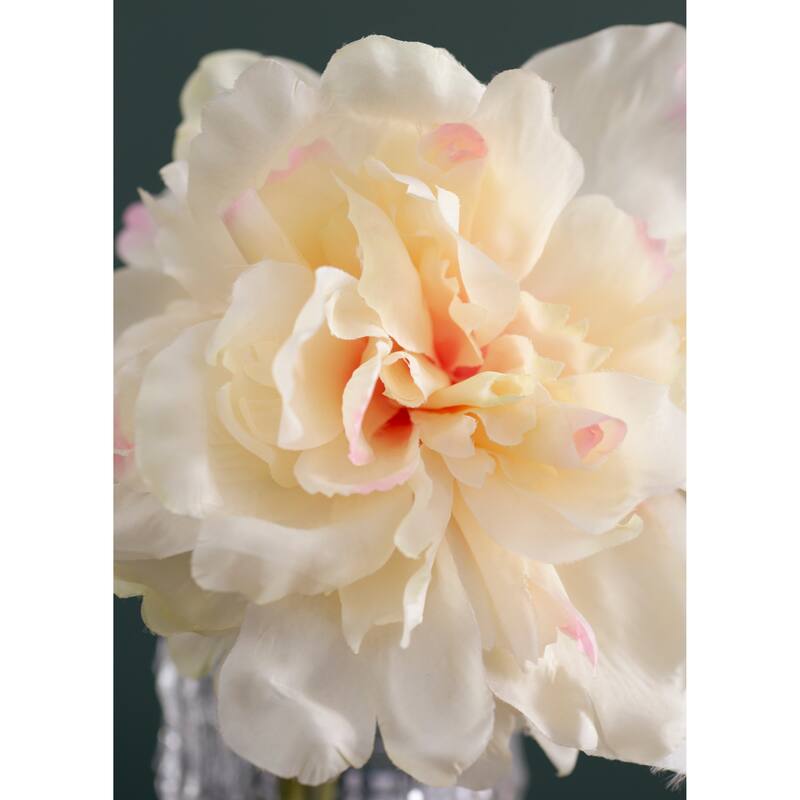 Artificial Peony Flowers 14 Inch White and Pink 4 Pack Real Touch - White+Pink