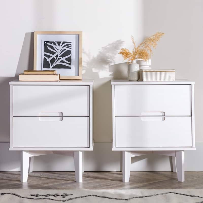 Middlebrook Mid-Century Solid Wood 2-Drawer Nightstand, Set of 2 - White