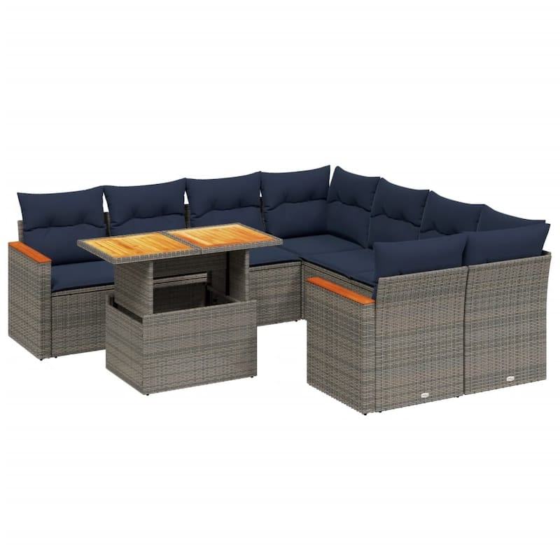 vidaXL Patio Sofa Set with Cushions Outdoor Furniture 9 Piece Poly Rattan - 24.4 x 24.4 x 27.2
