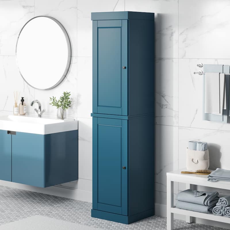 100% Solid Wood Tall Freestanding Bathroom Linen Cabinet with Doors, Adjustable Shelves, Modular Storage, 16.5" W x 71.5" H