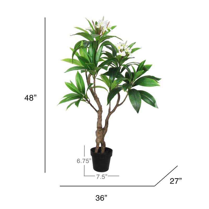 4ft Cream Artificial Plumeria Flower Tree Tropical Plant in Black Pot - 48" H x 36" W x 27" DP