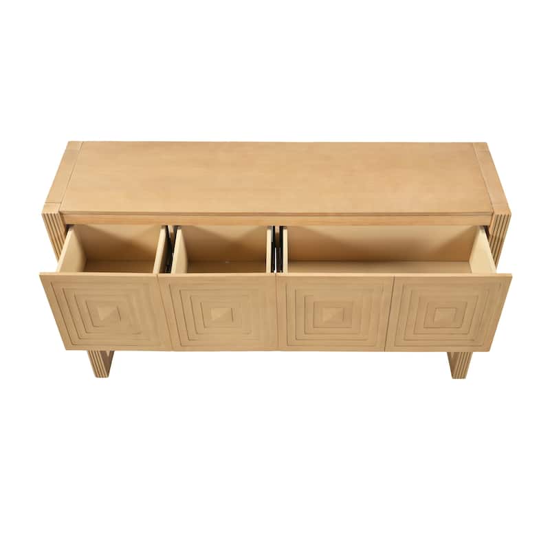 Christopher Knight Home - Modern Geometric Carved Console Table with Soft-Close Drawers & Fluted Legs for Living Room, Hallway