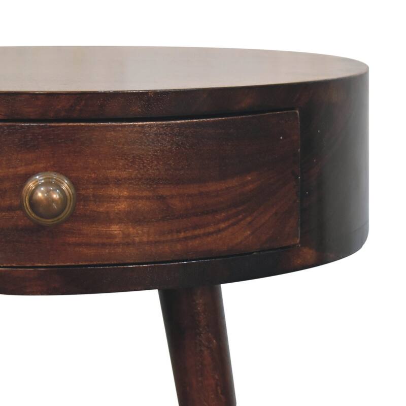 HomeRoots 22" Walnut Solid Wood Round One Drawer Nightstand