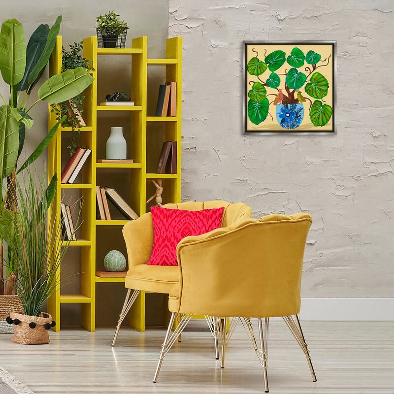 Stupell Potted Plant & Birds Perched Framed Floater Canvas Wall Art Design By Kay Widdowson