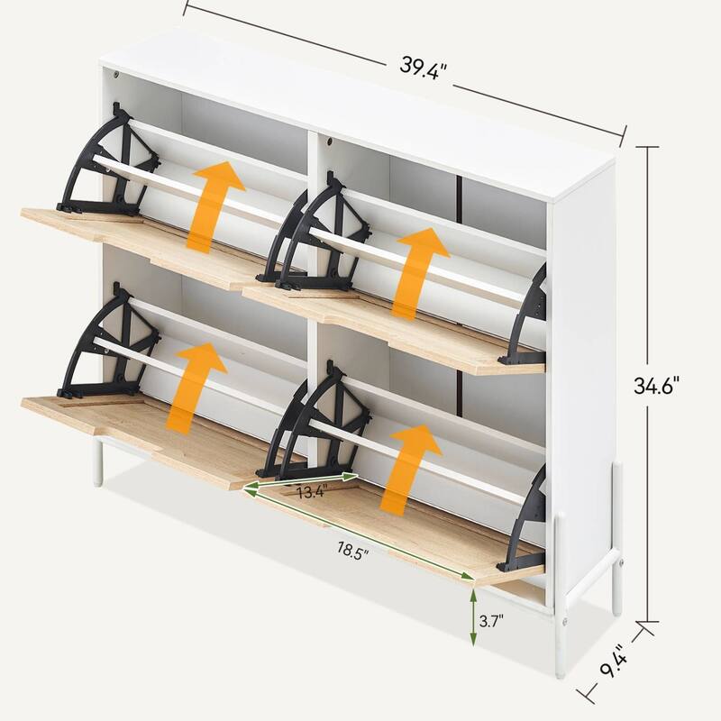 Natural Rattan 4 Flip Door Shoe Storage Cabinet