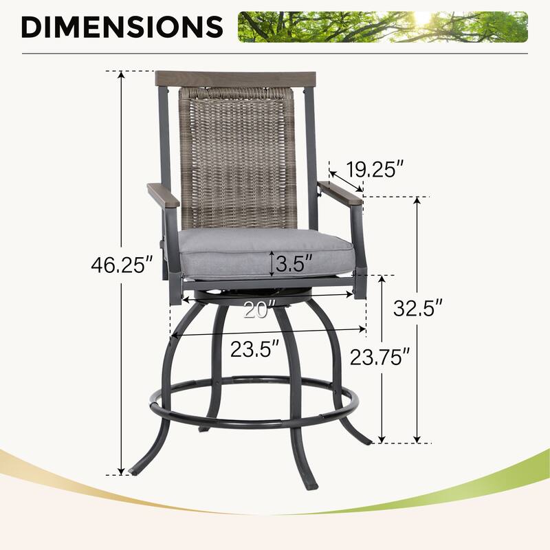 5-Piece Bar Height Dining Set, 4 Rattan or 4 Metal Swivel Bar Chairs and 1 Rectangular Metal Bar Height Table