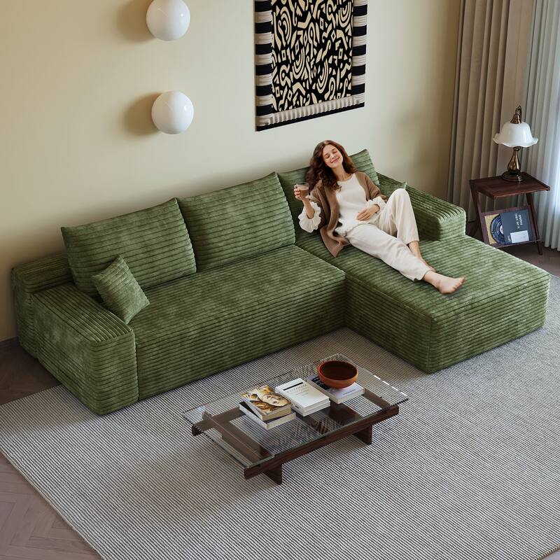 Cloud Sectional Couch with L-Shaped Chaise, Modular 3 Seat Corner Sectional Sofa, Corduroy Upholstered Sleeper Sofa
