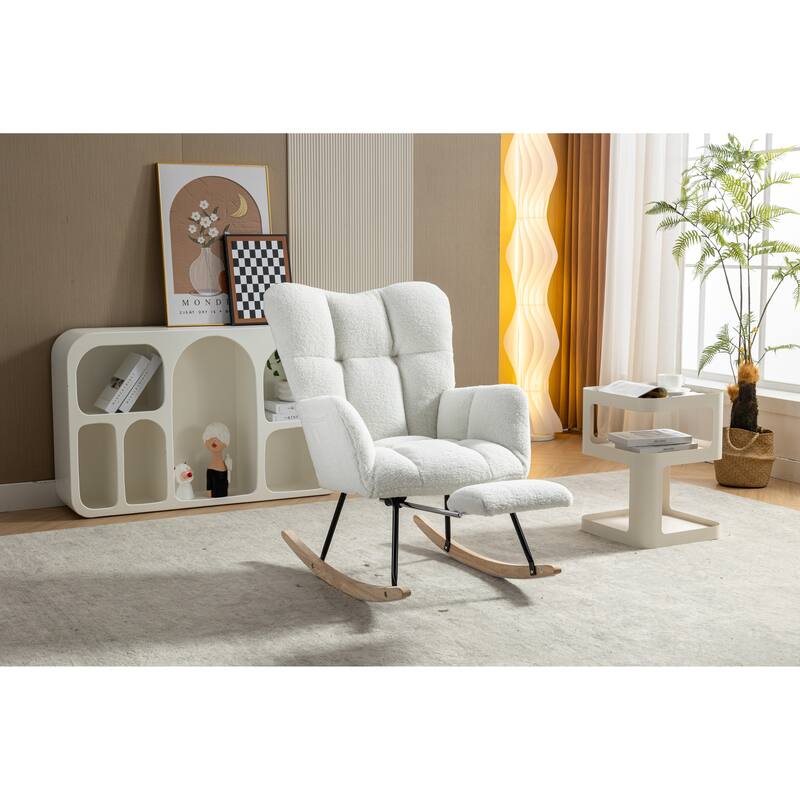 Teddy Fabric Rocking Chair with Adjustable Footrest