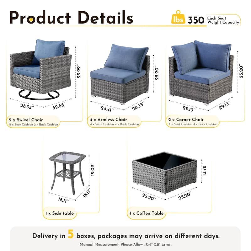 XIZZI 10-Piece Outdoor Furniture Sectional Swivel Chair Set