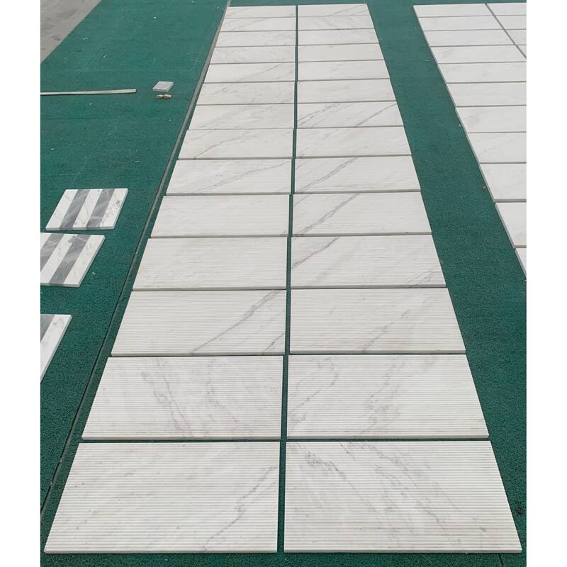 Roomfitters Natural Marble Wall Tile, OL Textured 3D Fluted Stone, Genuine Marble, 4-Piece Box, White