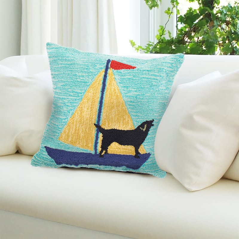 Liora Manne Frontporch Sailing Dog Indoor/Outdoor Pillow Yellow 18" Square