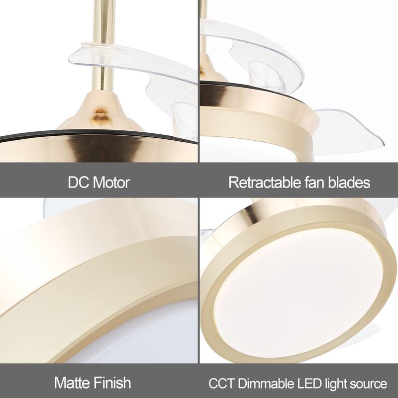 Oaks Aura Modern 36in. LED Light Memory Retractable Ceiling Fan with Light, 6-Speed,Dc Motor Technology, Remote Control