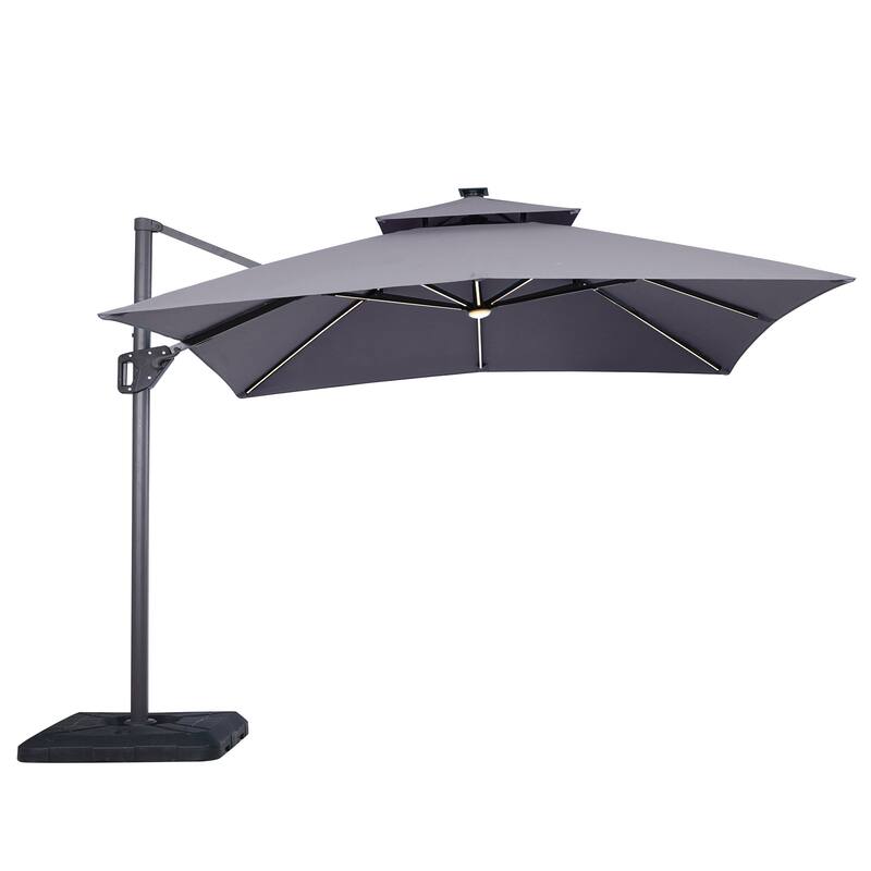 Furniture of America Spring III 10-foot LED Tube Lights Steel Cantilever Offset Tilt Roma Umbrella - Grey