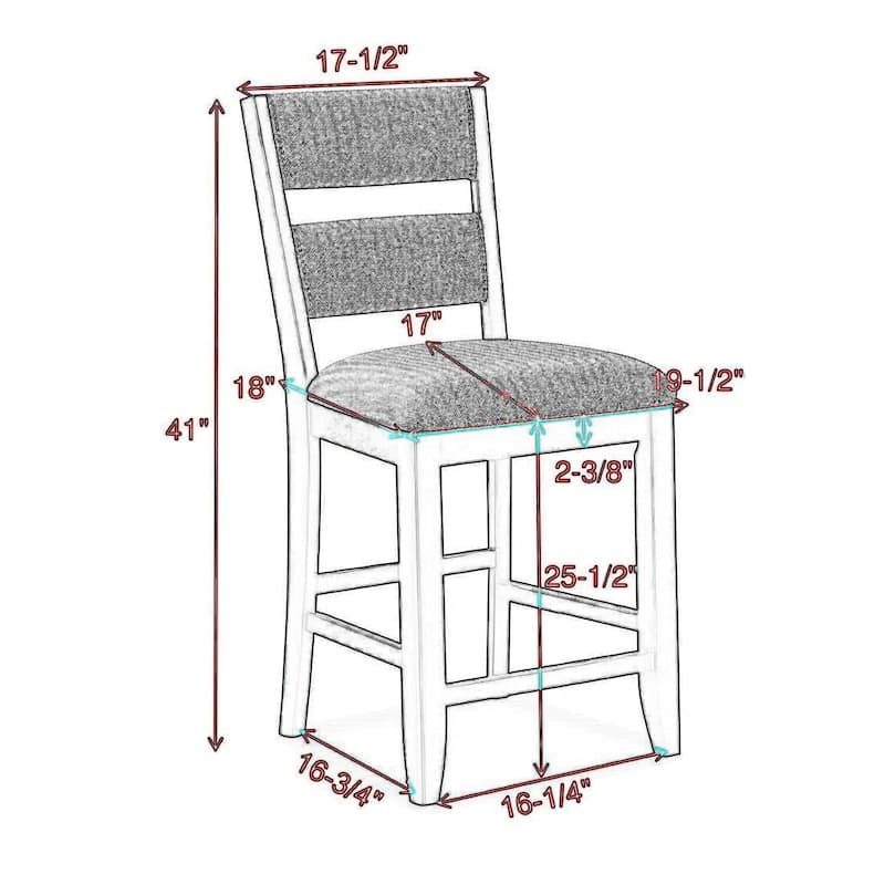 Kara 26 Inch Counter Height Chair Set of 2, Wood Frame, Upholstered, Gray