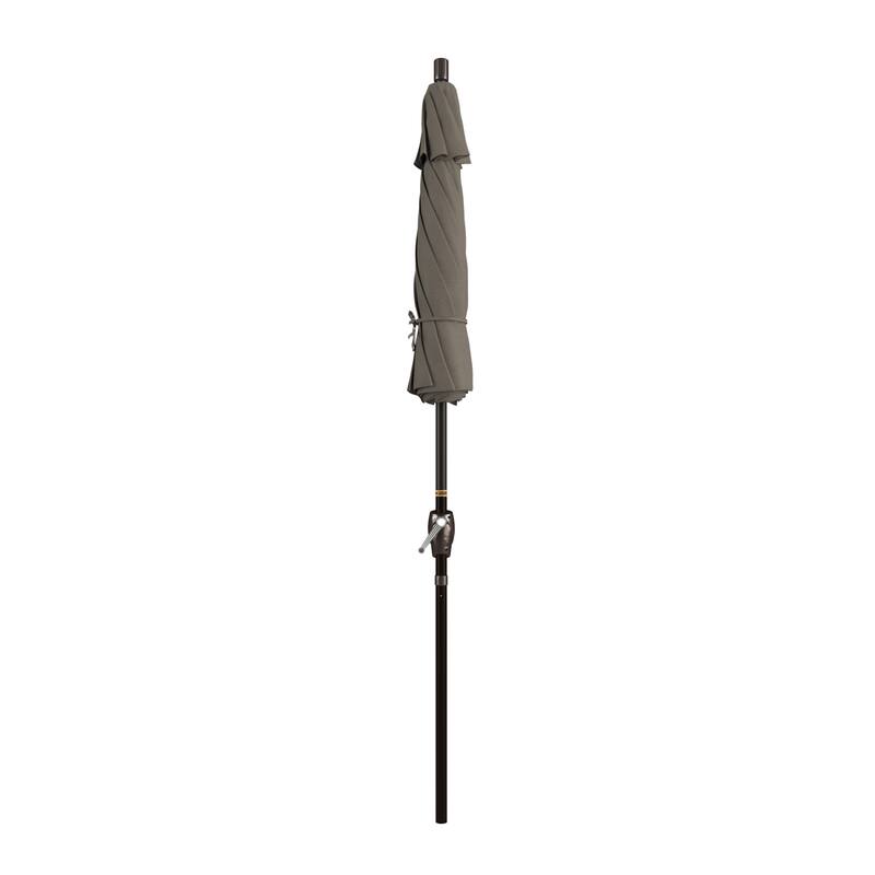 California Umbrella 7.5' Round Crank Lift Push Button Tilt Bronze Aluminum Patio Umbrella with Sunbrella Cilantro Fabric