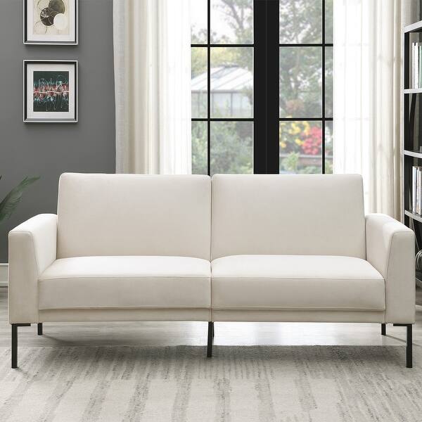 Velvet Upholstered Modern Convertible Folding Futon Sofa Bed