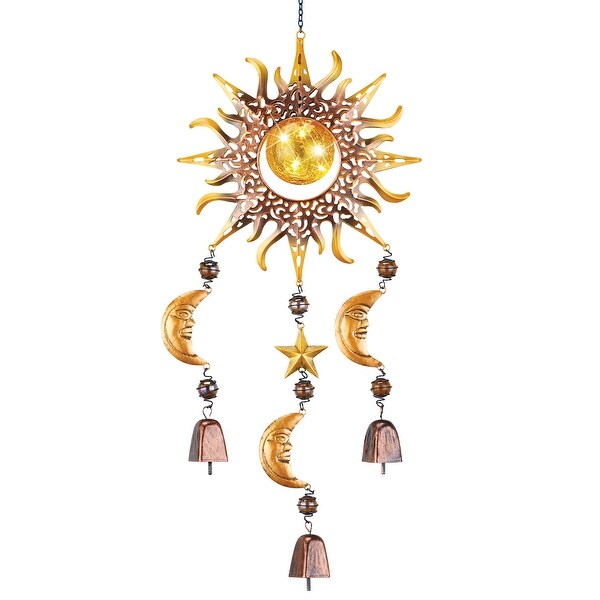 Solar Powered Sun and Dangling Moons Wind Chime - 11 x 25 x 3
