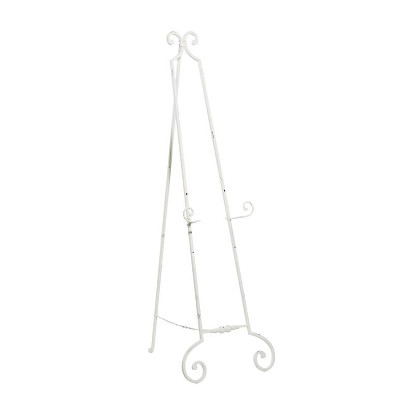 White Metal Large Adjustable 3 Tier Scroll Display Easel with Chain Support
