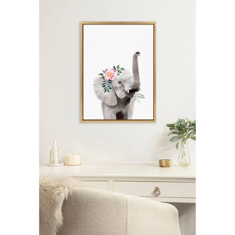 Kate and Laurel Sylvie Flower Crown Elephant Framed Canvas by Amy Peterson