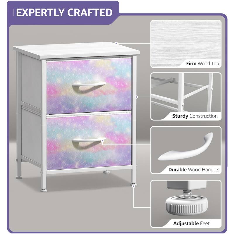 2 Drawer Bedside Nightstand End Table Bedroom Dresser, Pastel Colors