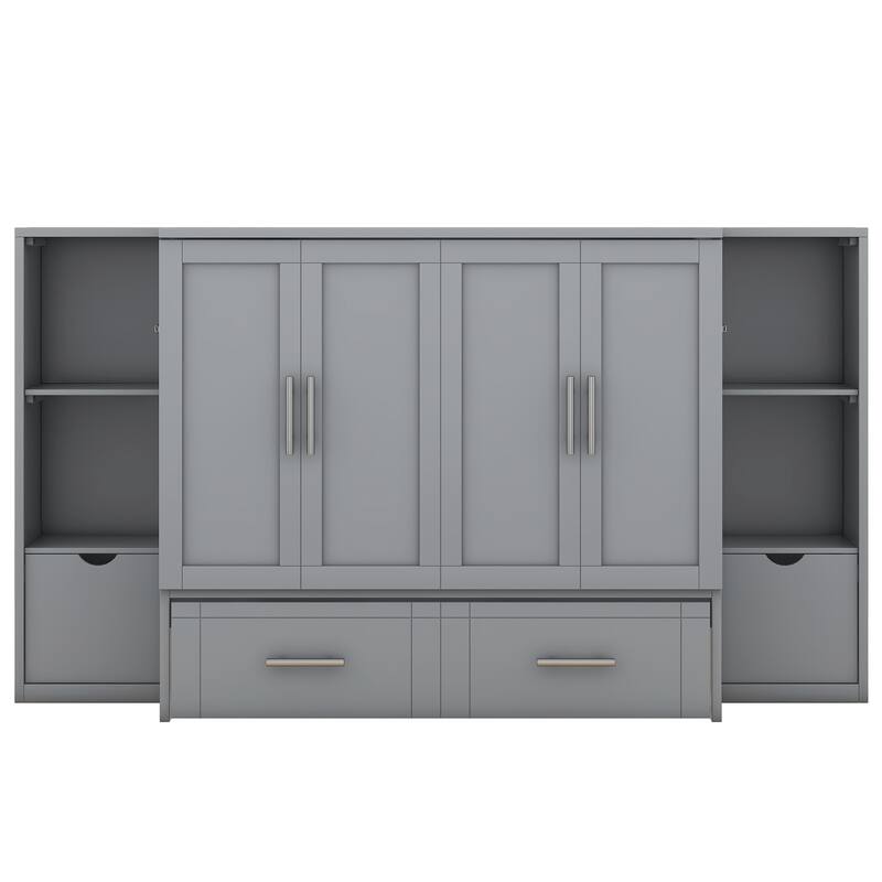 Murphy Bed with Shelves, Drawers, and LED Lighting