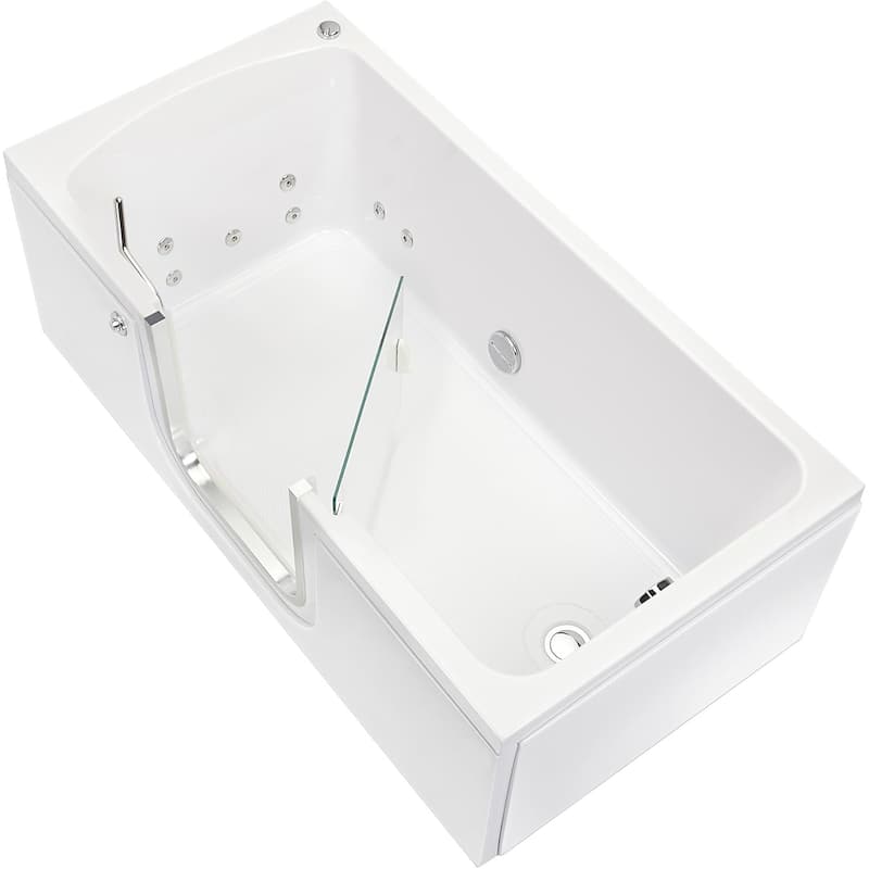 Ella Laydown 30x60 Walk in Bathtub, Waterfall Wall Mount Faucet, Hand Shower, Slider Bar in Chrome