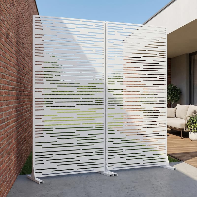 Outdoor Privacy Screen with Stand for Patio Garden Metal Fence Set of 2 - White - 72"x35"