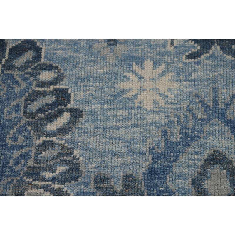 Hand Knotted Oriental 100% Wool Carpet Transitional All-Over Navy Blue & Blues Oushak Area Rug - 11' 1'' X 9' 3''