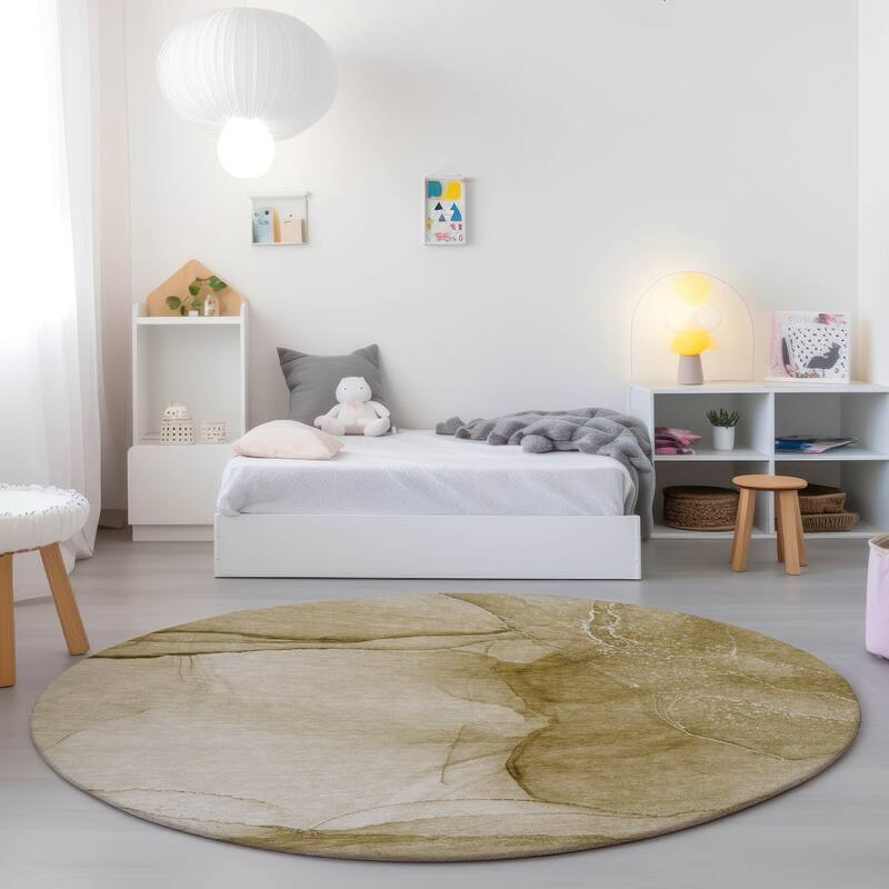 Machine Washable Indoor/ Outdoor Abstract Chantille Rug - Beige - 8' x 8'