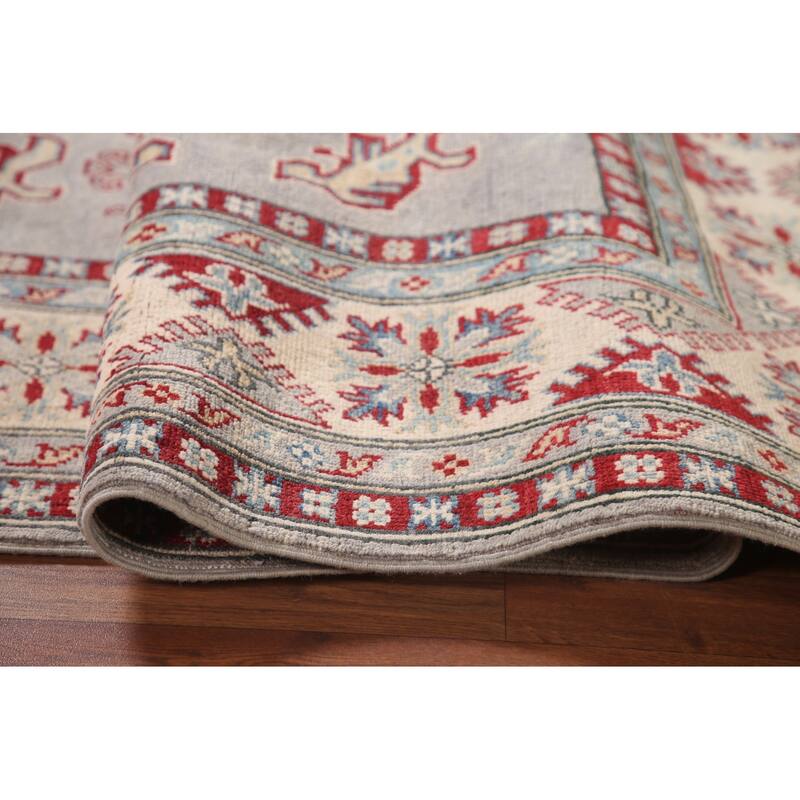 Gray Kazak Area Rug Handmade Wool Carpet - 5'8" x 7'10"