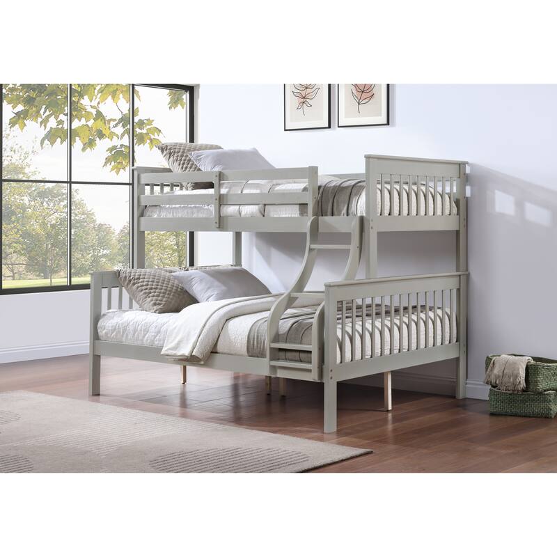 Twin/Full Pine Wood Bunk Bed with Slat System and Ladder - Gray