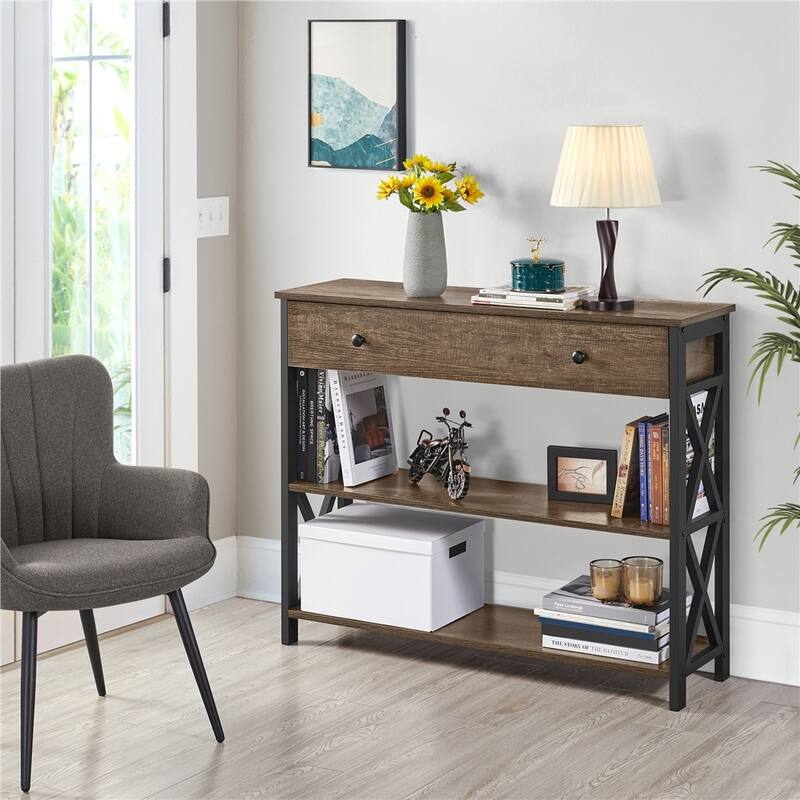 Yaheetech 3-Tire Wooden Console Table Entryway Table - Taupe Wood