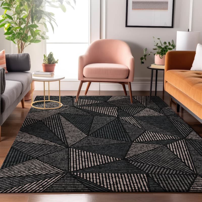 Premium Washable Super Soft Contemporary Mosaic Mayfield Rug - Black - 8' x 10' - Rectangle