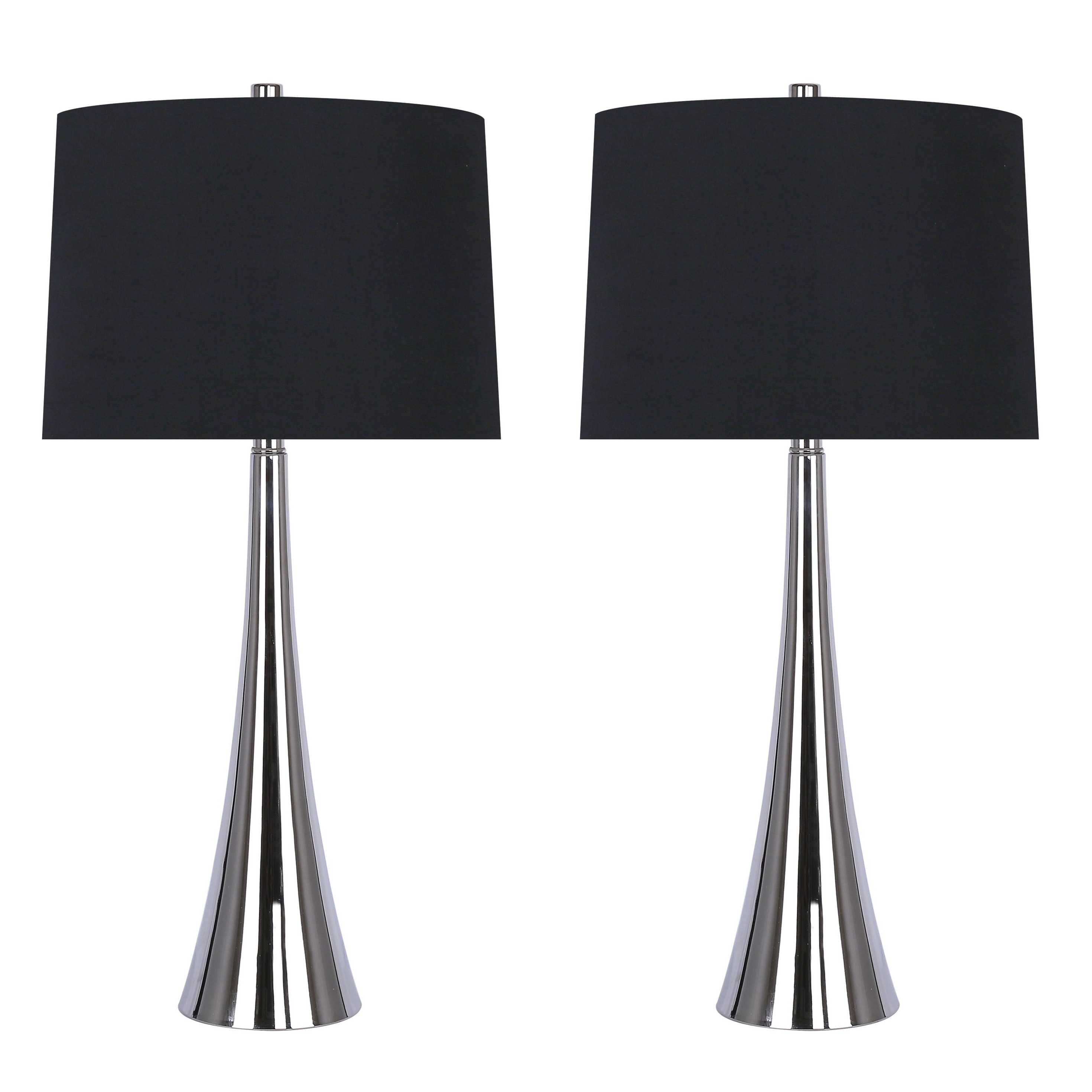 29 5 Metal Table Lamp Set With Tapered Curve Design And Off White Linen Drum Shades Overstock 29167654