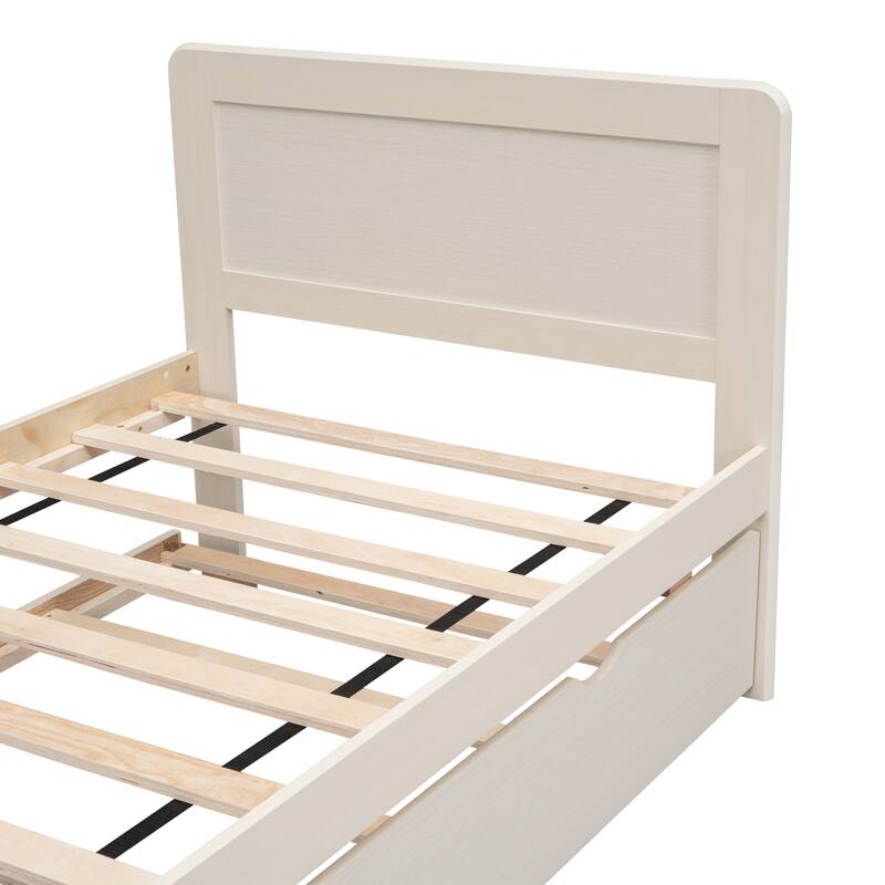 Modern Twin Size Platform Bed Frame with Trundle and Headboard