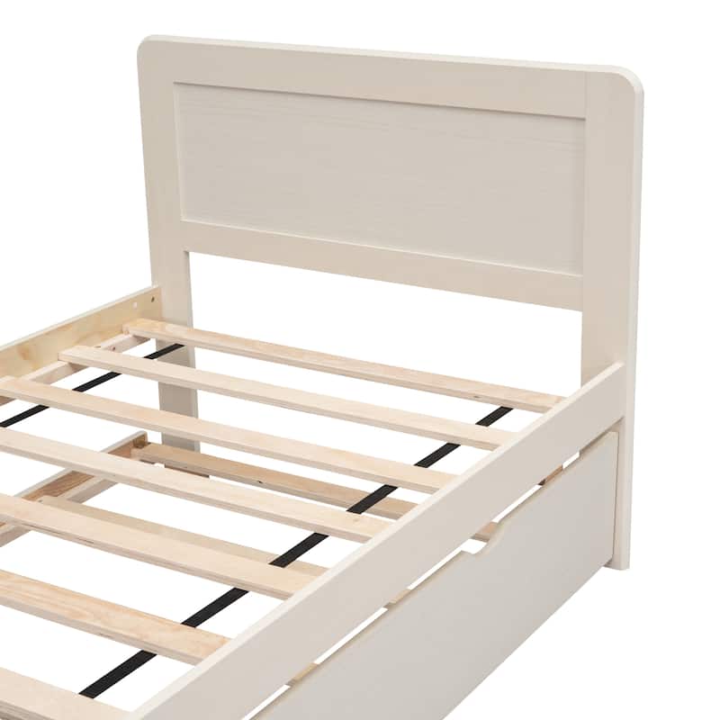 White Wood Twin Bed with Trundle