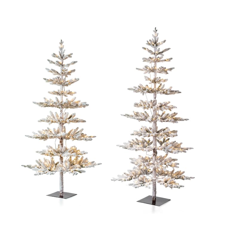 Glitzhome 6ft/7ft/9ft Deluxe Pre-Lit Flocked Slim Fir Artificial Christmas Tree with Warm White Lights