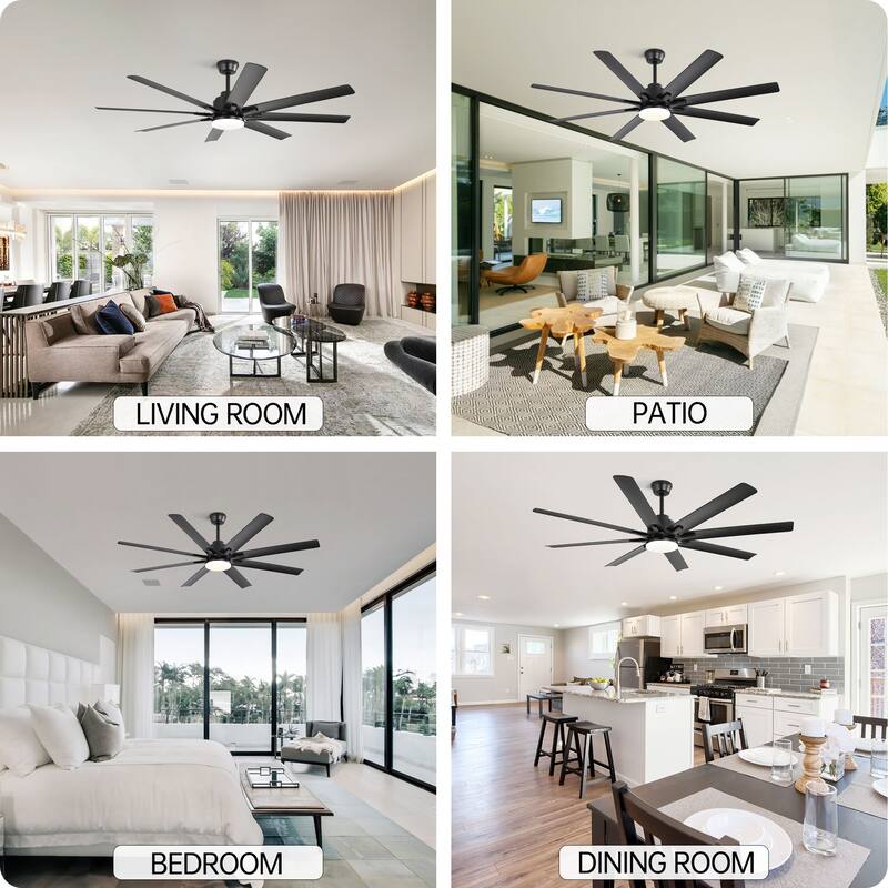 48in/52in/66in/72in/84in Industrial Matte Black Large Windmill Ceiling Fan with Light and Remote