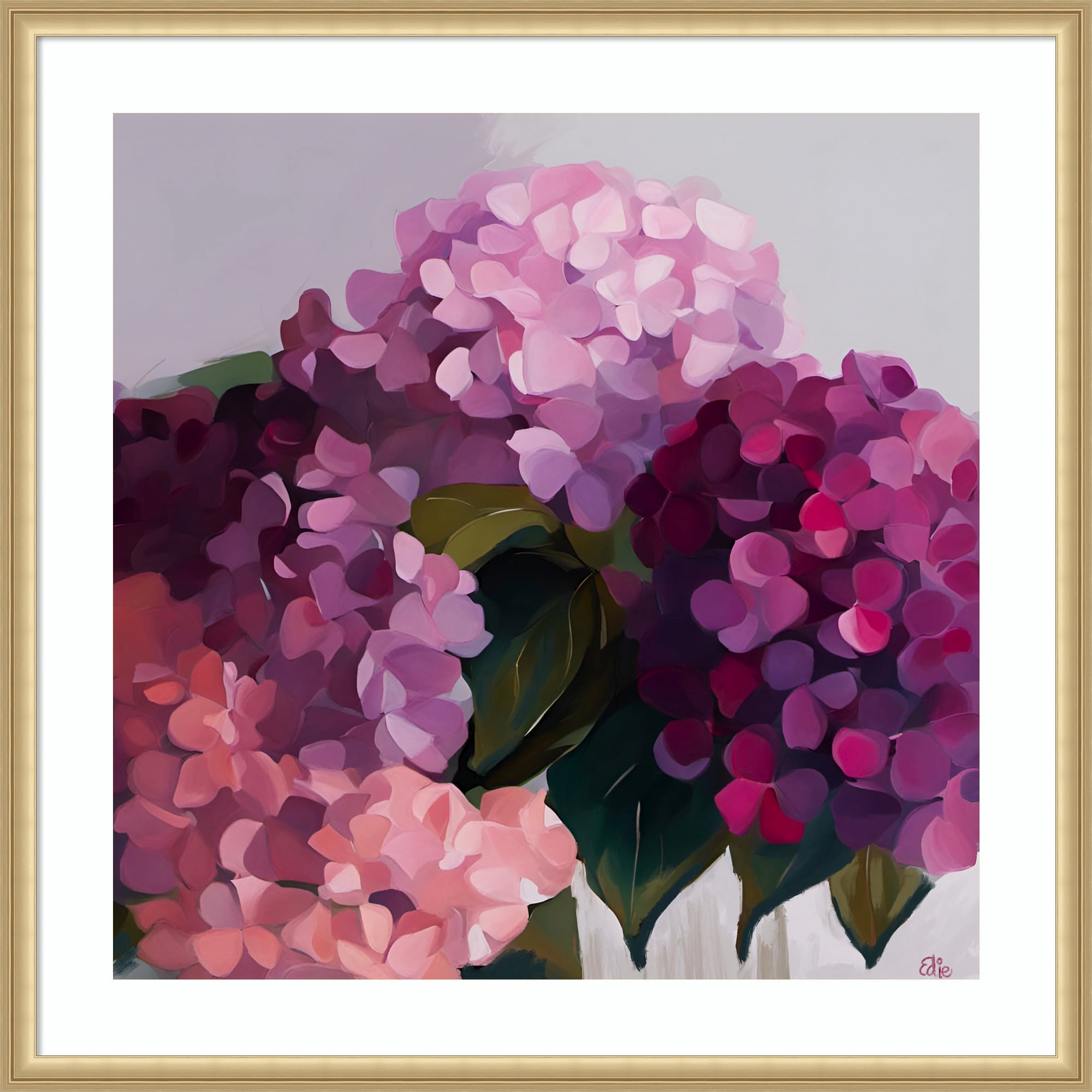Hydrangeas Pink Floral Artwork by Edie Wood Framed Wall Art Print
