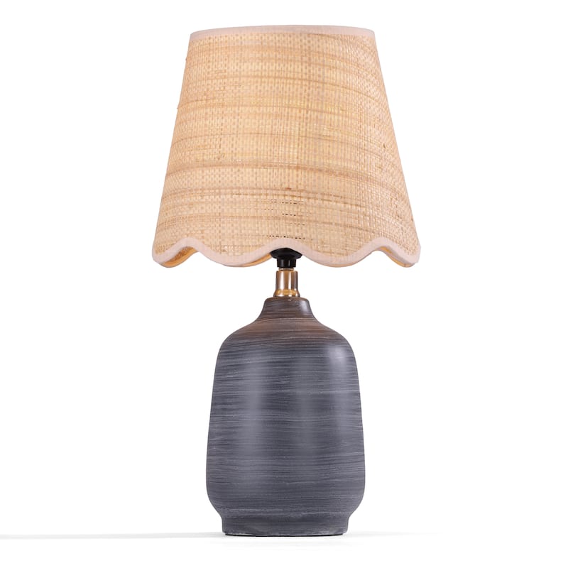 2 Pack Rustic Ceramic Accent Table Lamp with Raffia Shade