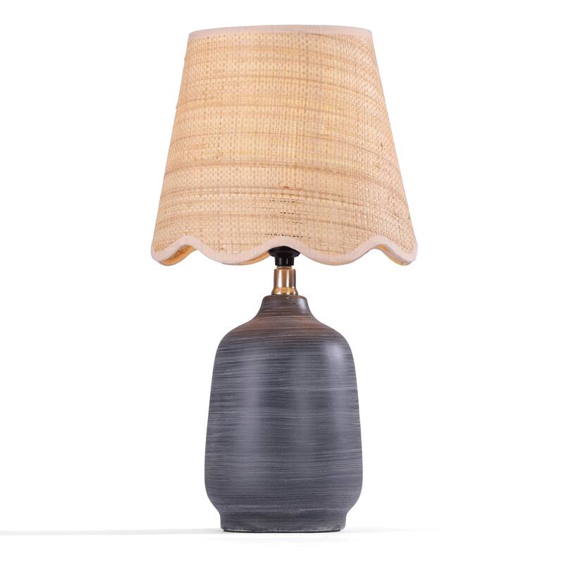 Rustic Ceramic Accent Table Lamp with Raffia Shade