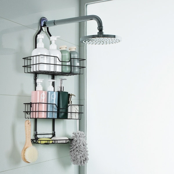Bath Bliss Gray Plastic 4-Shelf Tension Pole Freestanding Shower Caddy 5.91- in x 48-in in the Bathtub & Shower Caddies department at