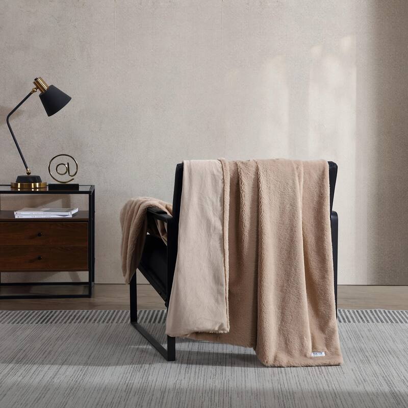 Kenneth Cole Faux Fur Solid Throw Blankets